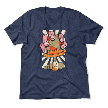 Planet Oil Squeezer Men/Unisex T-Shirt in Heather Navy color
